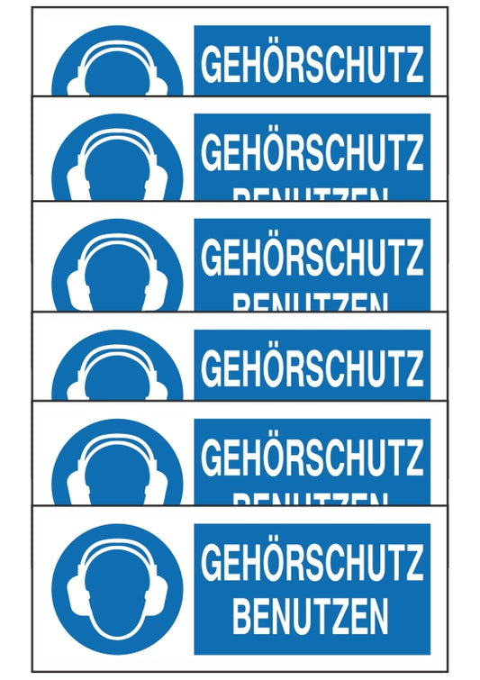 GLOBAL KIT DI 6 ADESIVI UNI - DAS GEHORSCHUTZ BENUTZEN - Pittogramma ISO 7010 Con Stampa Diretta U.V. (IDEALE ANCHE PER ESTERNO)