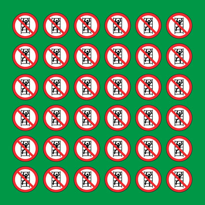 PACCO DA 6 KIT DI 6 ADESIVI ROTONDI - DIVIETO DI ARRAMPICARSI SUGLI SCAFFALI - Pittogramma ISO 7010 Con Stampa Diretta U.V.