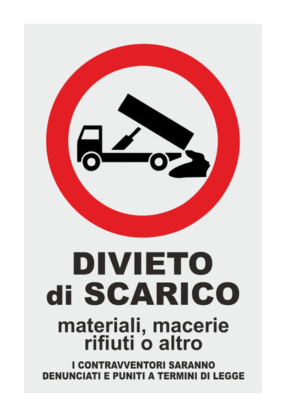 GLOBAL CARTELLO SEGNALETICO - DIVIETO DI SCARICO - Adesivo Extra Resistente, Pannello in Forex, Pannello In Alluminio
