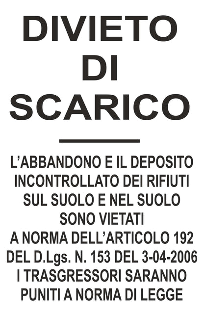 GLOBAL CARTELLO SEGNALETICO - DIVIETO DI SCARICO 2 - Adesivo Extra Resistente, Pannello in Forex, Pannello In Alluminio