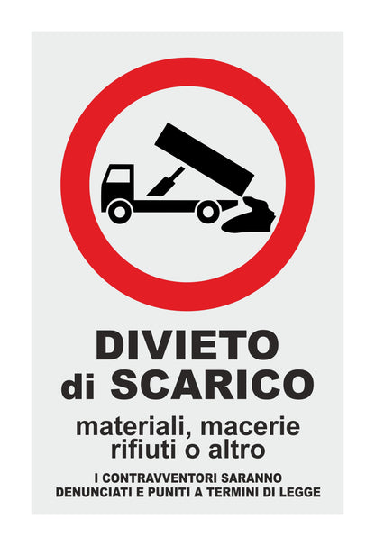 GLOBAL CARTELLO SEGNALETICO - DIVIETO DI SCARICO 2 - Adesivo Extra Resistente, Pannello in Forex, Pannello In Alluminio