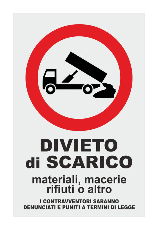 GLOBAL CARTELLO SEGNALETICO - DIVIETO DI SCARICO 2 - Adesivo Extra Resistente, Pannello in Forex, Pannello In Alluminio