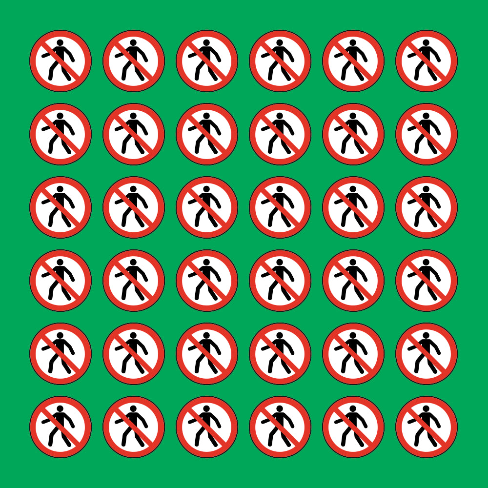 PACCO DA 6 KIT DI 6 ADESIVI ROTONDI - DIVIETO DI TRANSITO - Pittogramma ISO 7010 Con Stampa Diretta U.V.