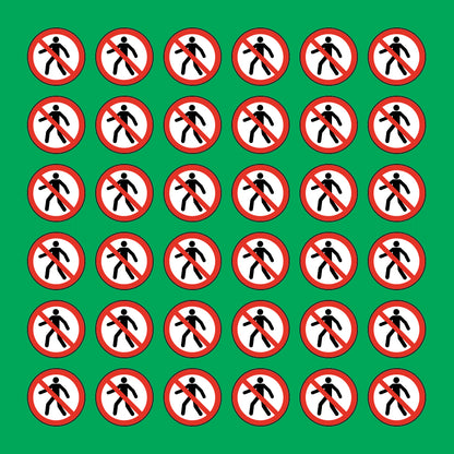 PACCO DA 6 KIT DI 6 ADESIVI ROTONDI - DIVIETO DI TRANSITO - Pittogramma ISO 7010 Con Stampa Diretta U.V.