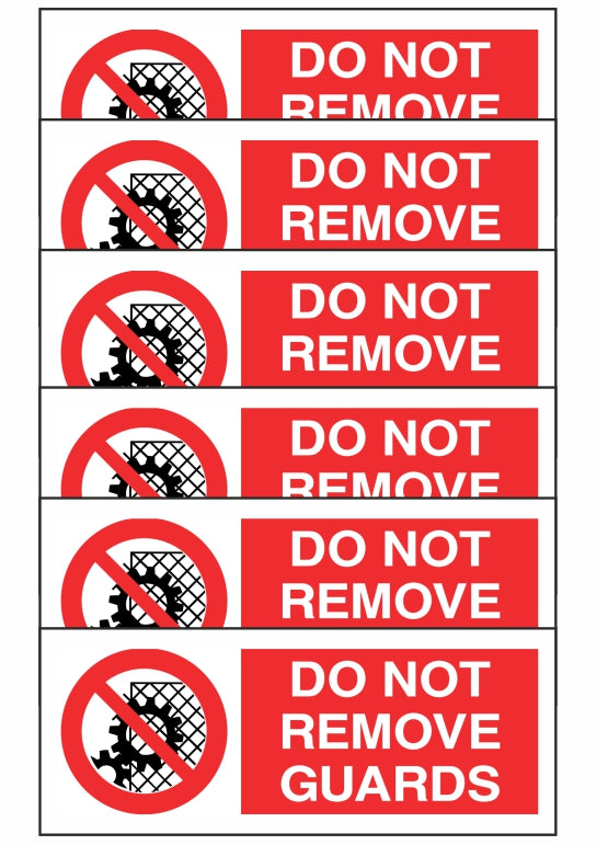 KIT DI 6 ADESIVI UNI - DO NOT REMOVE GUARDS - Pittogramma ISO 7010 Con Stampa Diretta U.V. (IDEALE ANCHE PER ESTERNO)