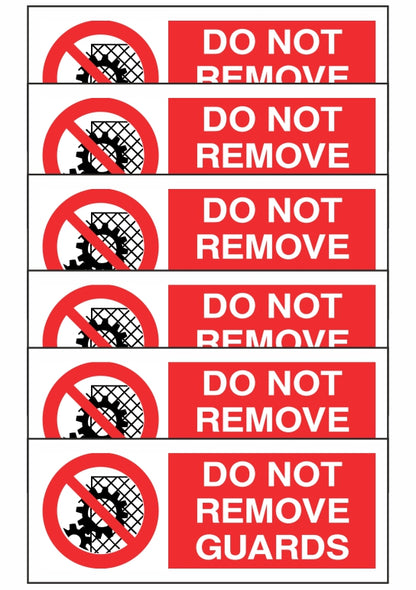 KIT DI 6 ADESIVI UNI - DO NOT REMOVE GUARDS - Pittogramma ISO 7010 Con Stampa Diretta U.V. (IDEALE ANCHE PER ESTERNO)