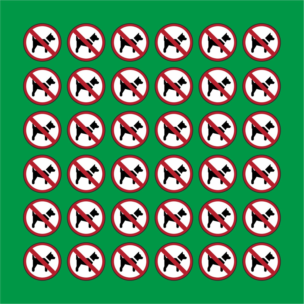 PACCO DA 6 KIT DI 6 ADESIVI ROTONDI - Divieto di accesso ai cani - Pittogramma ISO 7010 Con Stampa Diretta U.V.