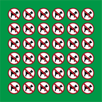 PACCO DA 6 KIT DI 6 ADESIVI ROTONDI - Divieto di accesso ai cani - Pittogramma ISO 7010 Con Stampa Diretta U.V.
