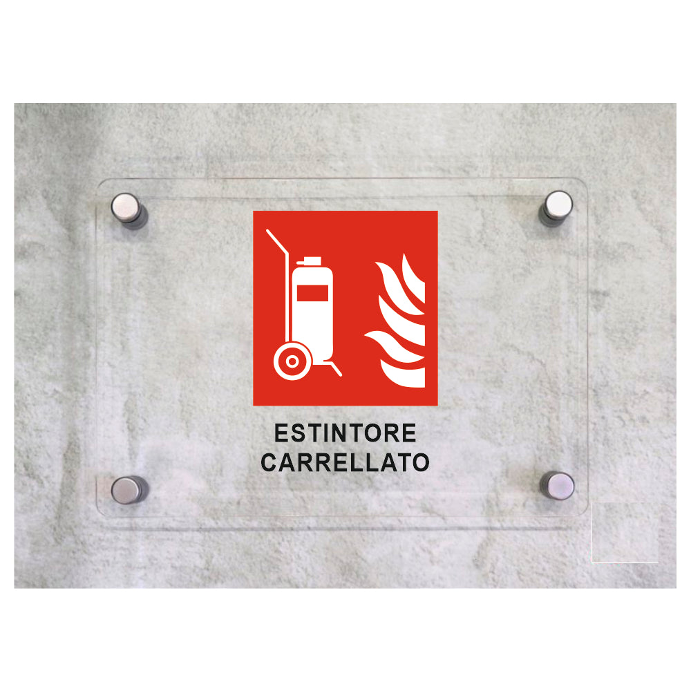 Global Targa Cartello in plexiglass - CORREDO PER IDRANTE - Con Distanziali in acciaio inox, Stampa UV.