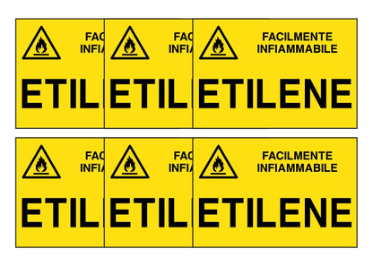 KIT DI 6 ADESIVI RETTANGOLARI - ETILENE - Pittogramma ISO 7010 Con Stampa Diretta U.V. (IDEALE ANCHE PER ESTERNO)