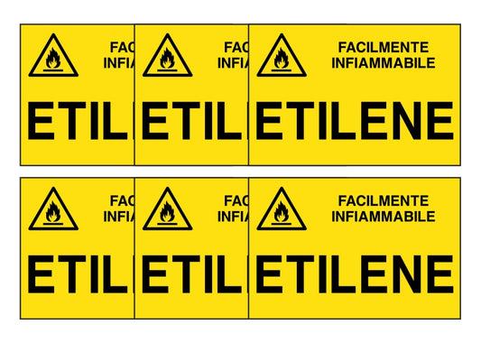 KIT DI 6 ADESIVI RETTANGOLARI - ETILENE - Pittogramma ISO 7010 Con Stampa Diretta U.V. (IDEALE ANCHE PER ESTERNO)