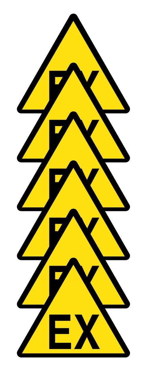 GLOBAL KIT DI 6 ADESIVI TRIANGOLARI - SIMBOLO EX (ATMOSFERA ESPLOSIVA) - Pittogramma ISO 7010 Con Stampa Diretta U.V. (IDEALE ANCHE PER ESTERNO)
