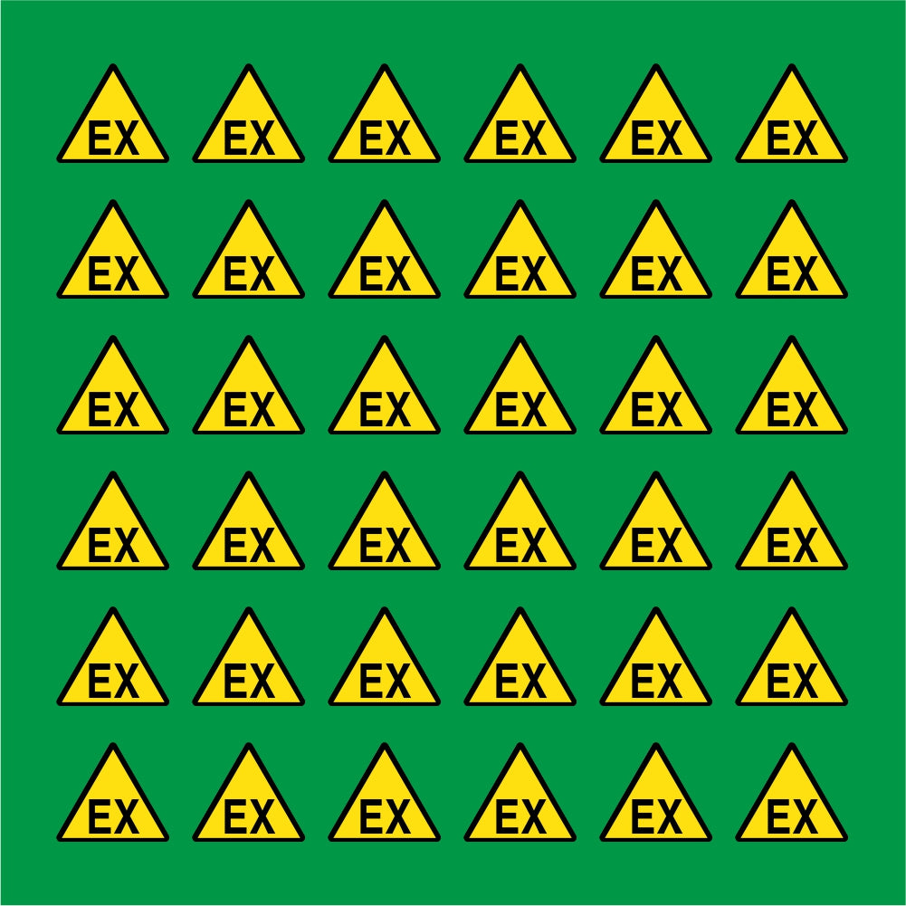 PACCO DA 6 KIT DI 6 ADESIVI TRIANGOLARI - EX (ATMOSFERA ESPLOSIVA) - Pittogramma ISO 7010 Con Stampa Diretta U.V.