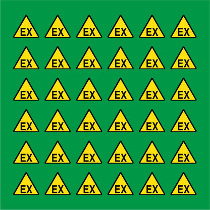 PACCO DA 6 KIT DI 6 ADESIVI TRIANGOLARI - EX (ATMOSFERA ESPLOSIVA) - Pittogramma ISO 7010 Con Stampa Diretta U.V.