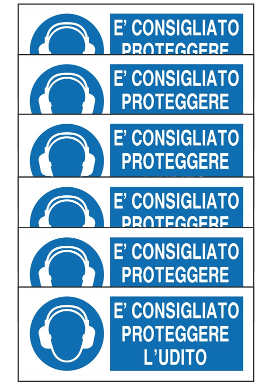 GLOBAL KIT DI 6 ADESIVI UNI - E' CONSIGLIATO PROTEGGERE L'UDITOO - Pittogramma ISO 7010 Con Stampa Diretta U.V. (IDEALE ANCHE PER ESTERNO)