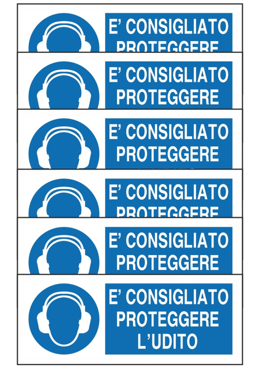 GLOBAL KIT DI 6 ADESIVI UNI - E' CONSIGLIATO PROTEGGERE L'UDITOO - Pittogramma ISO 7010 Con Stampa Diretta U.V. (IDEALE ANCHE PER ESTERNO)