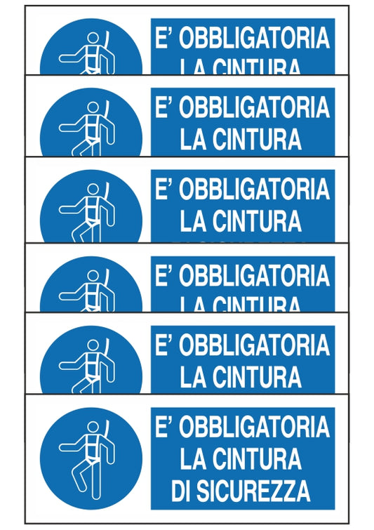 GLOBAL KIT DI 6 ADESIVI UNI - E' OBBLIGATORIA LA CINTURA DI SICUREZZA - Pittogramma ISO 7010 Con Stampa Diretta U.V. (IDEALE ANCHE PER ESTERNO)