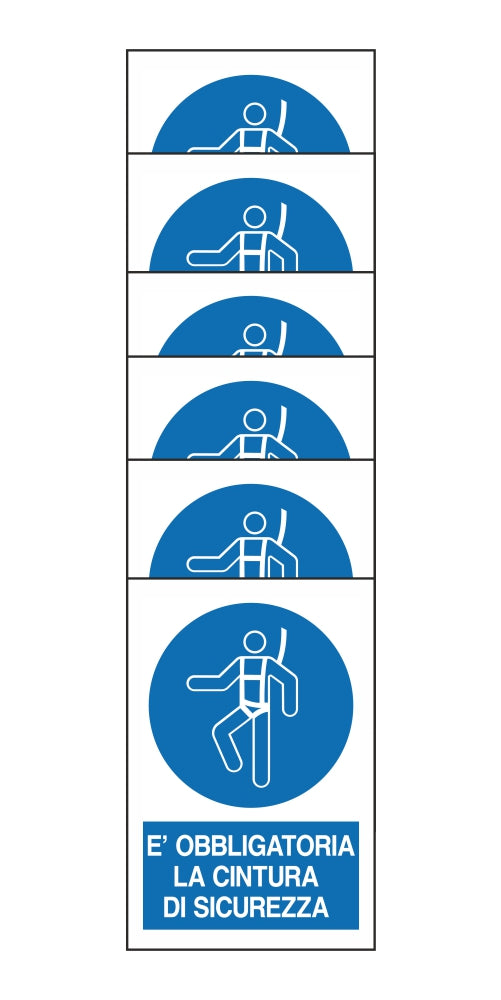 KIT DI 6 ADESIVI RETTANGOLARI - E' OBBLIGATORIA LA CINTURA DI SICUREZZA - Pittogramma ISO 7010 Con Stampa Diretta U.V. (IDEALE ANCHE PER ESTERNO)