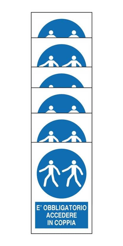 KIT DI 6 ADESIVI RETTANGOLARI - E' OBBLIGATORIO ACCEDERE IN COPPIA - Pittogramma ISO 7010 Con Stampa Diretta U.V. (IDEALE ANCHE PER ESTERNO)