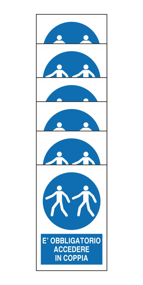 KIT DI 6 ADESIVI RETTANGOLARI - E' OBBLIGATORIO ACCEDERE IN COPPIA - Pittogramma ISO 7010 Con Stampa Diretta U.V. (IDEALE ANCHE PER ESTERNO)