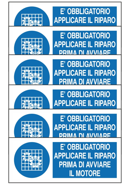 GLOBAL KIT DI 6 ADESIVI UNI - E' OBBLIGATORIO APPLICARE IL RIPARO PRIMA DI AVVIARE IL MOTORE - Pittogramma ISO 7010 Con Stampa Diretta U.V. (IDEALE ANCHE PER ESTERNO)