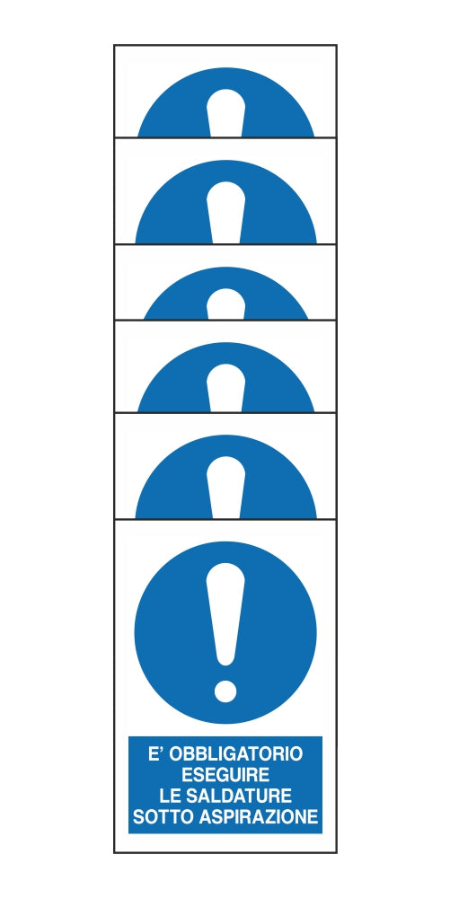 KIT DI 6 ADESIVI RETTANGOLARI - E' OBBLIGATORIO ESEGUIRE LE SALDATURE SOTTO ASPIRAZIONE - Pittogramma ISO 7010 Con Stampa Diretta U.V. (IDEALE ANCHE PER ESTERNO)