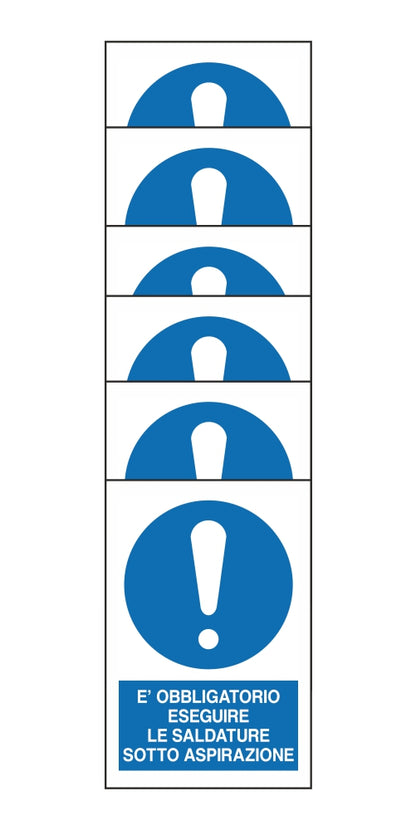KIT DI 6 ADESIVI RETTANGOLARI - E' OBBLIGATORIO ESEGUIRE LE SALDATURE SOTTO ASPIRAZIONE - Pittogramma ISO 7010 Con Stampa Diretta U.V. (IDEALE ANCHE PER ESTERNO)