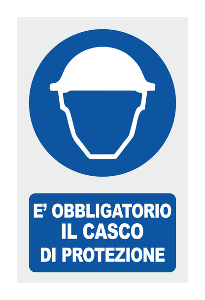 GLOBAL CARTELLO SEGNALETICO - E' OBBLIGATORIO IL CASCO DI PROTEZIONE - Adesivo Extra Resistente, Pannello in Forex, Pannello In Alluminio