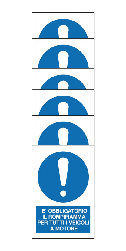 KIT DI 6 ADESIVI RETTANGOLARI - E' OBBLIGATORIO IL ROMPIFIAMMA PER TUTTI I VEICOLI A MOTORE - Pittogramma ISO 7010 Con Stampa Diretta U.V. (IDEALE ANCHE PER ESTERNO)