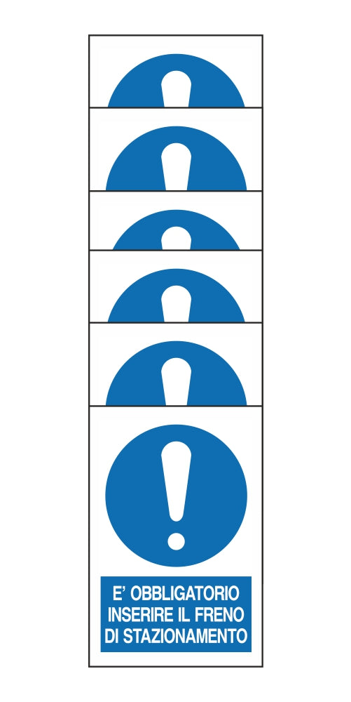 KIT DI 6 ADESIVI RETTANGOLARI - E' OBBLIGATORIO INSERIRE IL FRENO DI STAZIONAMENTO- Pittogramma ISO 7010 Con Stampa Diretta U.V. (IDEALE ANCHE PER ESTERNO)