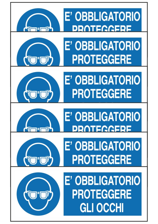 GLOBAL KIT DI 6 ADESIVI UNI - E' OBBLIGATORIO PROTEGGERE GLI OCCHI - Pittogramma ISO 7010 Con Stampa Diretta U.V. (IDEALE ANCHE PER ESTERNO)