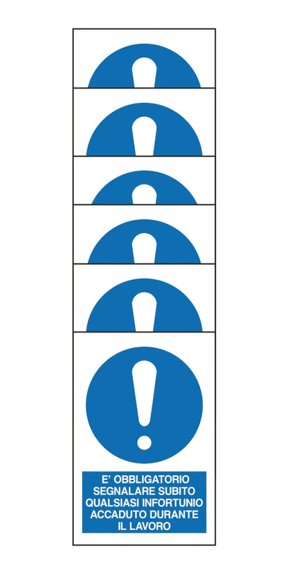 KIT DI 6 ADESIVI RETTANGOLARI - E' OBBLIGATORIO SEGNALARE SUBITO QUALSIASI INFORTUNIO - Pittogramma ISO 7010 Con Stampa Diretta U.V. (IDEALE ANCHE PER ESTERNO)