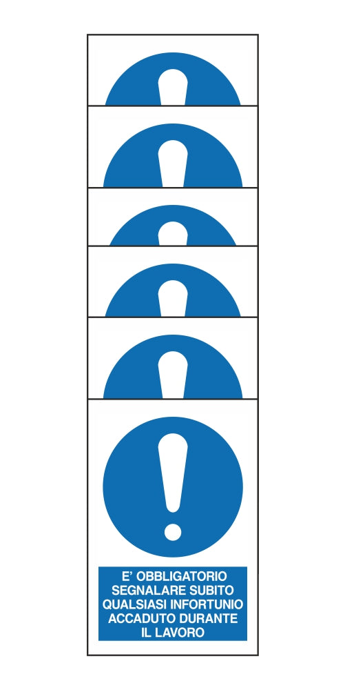 KIT DI 6 ADESIVI RETTANGOLARI - E' OBBLIGATORIO SEGNALARE SUBITO QUALSIASI INFORTUNIO - Pittogramma ISO 7010 Con Stampa Diretta U.V. (IDEALE ANCHE PER ESTERNO)