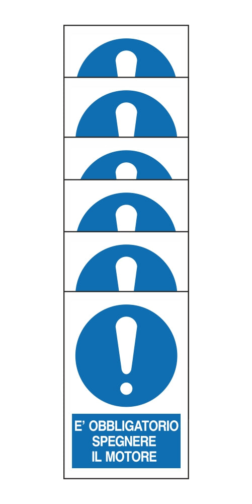 KIT DI 6 ADESIVI RETTANGOLARI - E' OBBLIGATORIO SPEGNERE IL MOTORE - Pittogramma ISO 7010 Con Stampa Diretta U.V. (IDEALE ANCHE PER ESTERNO)