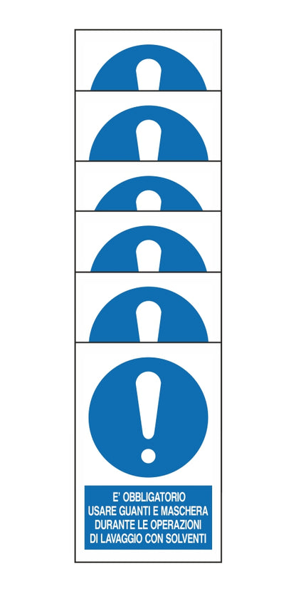 KIT DI 6 ADESIVI RETTANGOLARI - E' OBBLIGATORIO USARE GUANTI E MASCHERA DURANTE LE OPERAZIONI DI LAVAGGIO - Pittogramma ISO 7010 Con Stampa Diretta U.V. (IDEALE ANCHE PER ESTERNO)