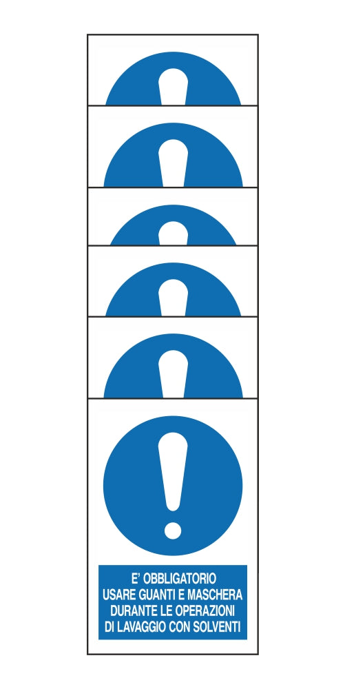 KIT DI 6 ADESIVI RETTANGOLARI - E' OBBLIGATORIO USARE GUANTI E MASCHERA DURANTE LE OPERAZIONI DI LAVAGGIO - Pittogramma ISO 7010 Con Stampa Diretta U.V. (IDEALE ANCHE PER ESTERNO)