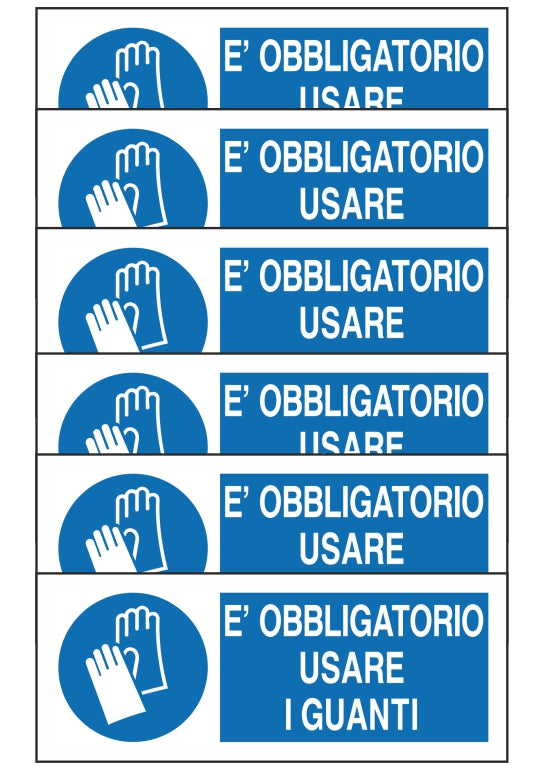 GLOBAL KIT DI 6 ADESIVI UNI - E' OBBLIGATORIO USARE I GUANTI - Pittogramma ISO 7010 Con Stampa Diretta U.V. (IDEALE ANCHE PER ESTERNO)