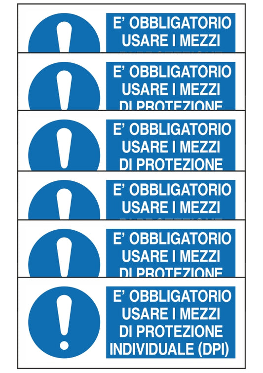 GLOBAL KIT DI 6 ADESIVI UNI - E' OBBLIGATORIO USARE I MEZZI DI PROTEZIONE INDIVIDUALE - Pittogramma ISO 7010 Con Stampa Diretta U.V. (IDEALE ANCHE PER ESTERNO)