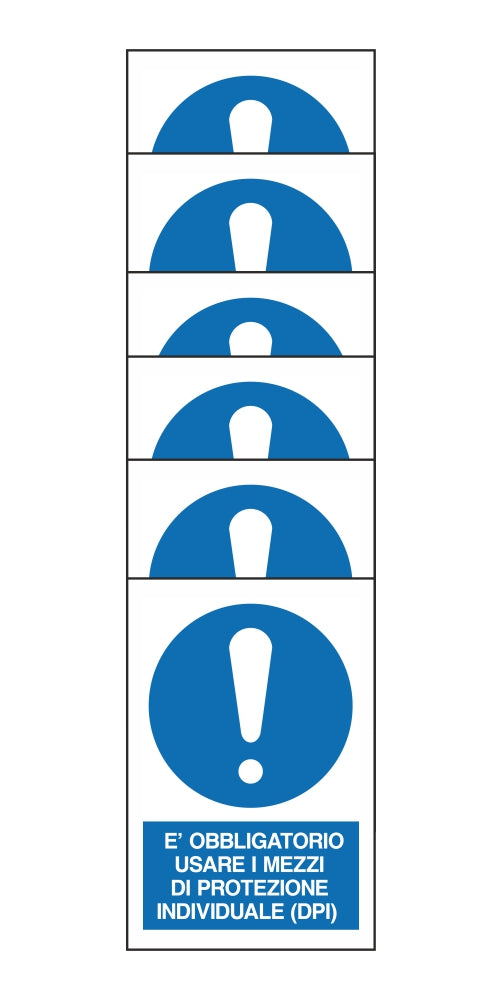 KIT DI 6 ADESIVI RETTANGOLARI - E' OBBLIGATORIO USARE I MEZZI DI PROTEZIONE INDIVIDUALE - Pittogramma ISO 7010 Con Stampa Diretta U.V. (IDEALE ANCHE PER ESTERNO)