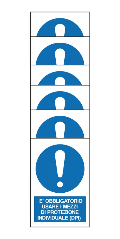 KIT DI 6 ADESIVI RETTANGOLARI - E' OBBLIGATORIO USARE I MEZZI DI PROTEZIONE INDIVIDUALE - Pittogramma ISO 7010 Con Stampa Diretta U.V. (IDEALE ANCHE PER ESTERNO)