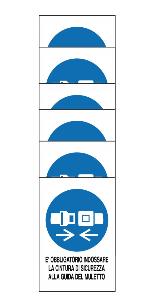 KIT DI 6 ADESIVI RETTANGOLARI - E' OBBLIGATORIO USARE LA CINTURA DI SICUREZZA ALLA GUIDA DEL MULETTO - Pittogramma ISO 7010 Con Stampa Diretta U.V. (IDEALE ANCHE PER ESTERNO)