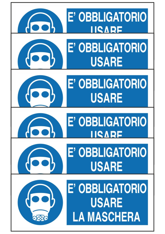 GLOBAL KIT DI 6 ADESIVI UNI - E' OBBLIGATORIO USARE LA MASCHERA - Pittogramma ISO 7010 Con Stampa Diretta U.V. (IDEALE ANCHE PER ESTERNO)