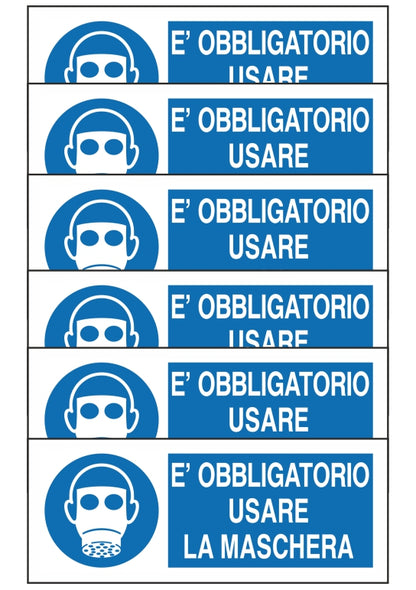 GLOBAL KIT DI 6 ADESIVI UNI - E' OBBLIGATORIO USARE LA MASCHERA - Pittogramma ISO 7010 Con Stampa Diretta U.V. (IDEALE ANCHE PER ESTERNO)