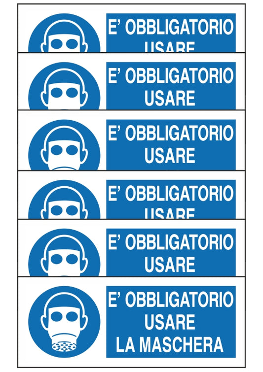 GLOBAL KIT DI 6 ADESIVI UNI - E' OBBLIGATORIO USARE LA MASCHERA - Pittogramma ISO 7010 Con Stampa Diretta U.V. (IDEALE ANCHE PER ESTERNO)