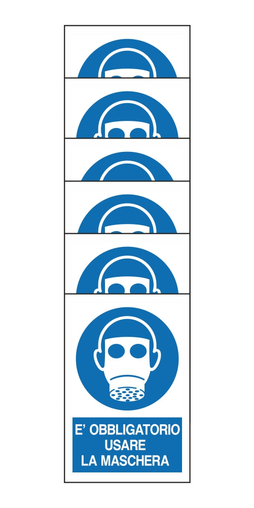 KIT DI 6 ADESIVI RETTANGOLARI - E' OBBLIGATORIO USARE LA MASCHERA - Pittogramma ISO 7010 Con Stampa Diretta U.V. (IDEALE ANCHE PER ESTERNO)