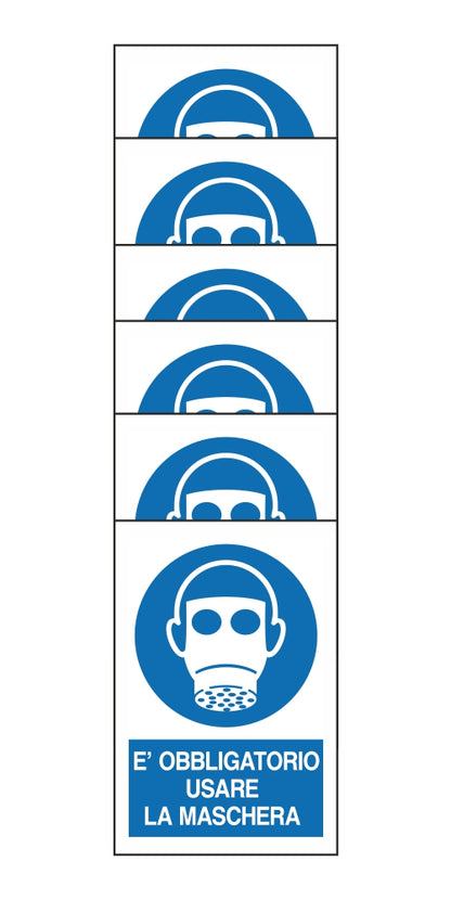 KIT DI 6 ADESIVI RETTANGOLARI - E' OBBLIGATORIO USARE LA MASCHERA - Pittogramma ISO 7010 Con Stampa Diretta U.V. (IDEALE ANCHE PER ESTERNO)