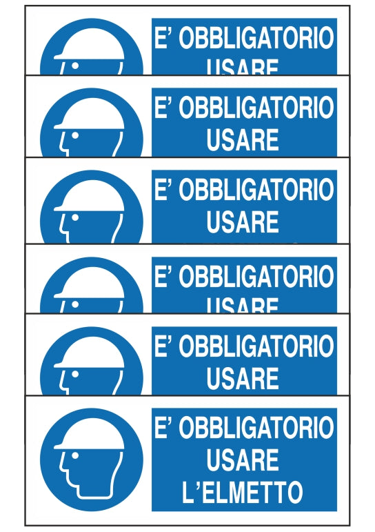 GLOBAL KIT DI 6 ADESIVI UNI - E'OBBLIGATORIO USARE L'ELMETTO - Pittogramma ISO 7010 Con Stampa Diretta U.V. (IDEALE ANCHE PER ESTERNO)