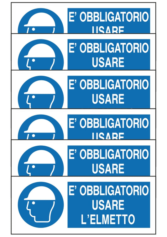 GLOBAL KIT DI 6 ADESIVI UNI - E'OBBLIGATORIO USARE L'ELMETTO - Pittogramma ISO 7010 Con Stampa Diretta U.V. (IDEALE ANCHE PER ESTERNO)