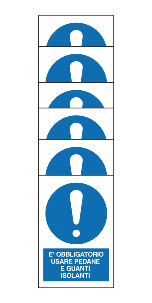 KIT DI 6 ADESIVI RETTANGOLARI - E' OBBLIGATORIO USARE PEDANE E GUANTI ISOLANTI - Pittogramma ISO 7010 Con Stampa Diretta U.V. (IDEALE ANCHE PER ESTERNO)