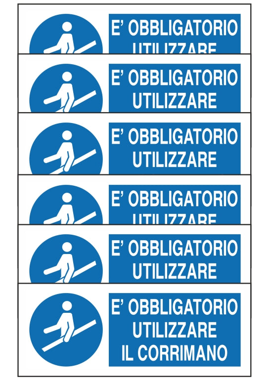 GLOBAL KIT DI 6 ADESIVI UNI - E' OBBLIGATORIO UTILIZZARE IL CORRIMANO - Pittogramma ISO 7010 Con Stampa Diretta U.V. (IDEALE ANCHE PER ESTERNO)